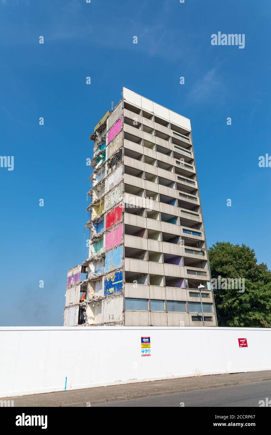 Demolition is underway of Heath House tower block in Druids Heath