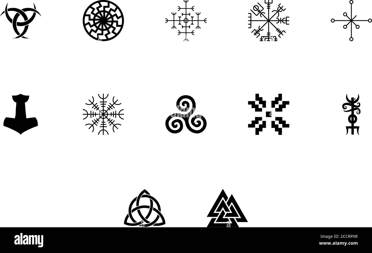 Scandinavian symbols and culture black color set solid style illustration Stock Vector