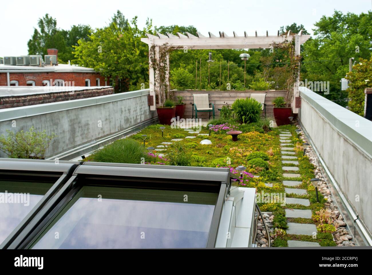 Residential Rooftop Garden Stock Photo