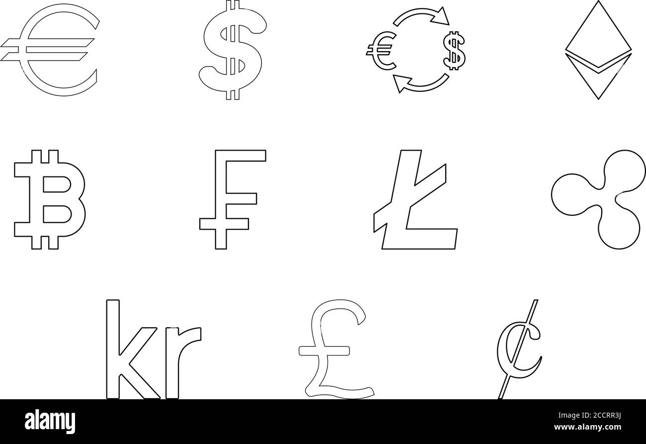 Money symbol black color set outline style vector illustration Stock ...