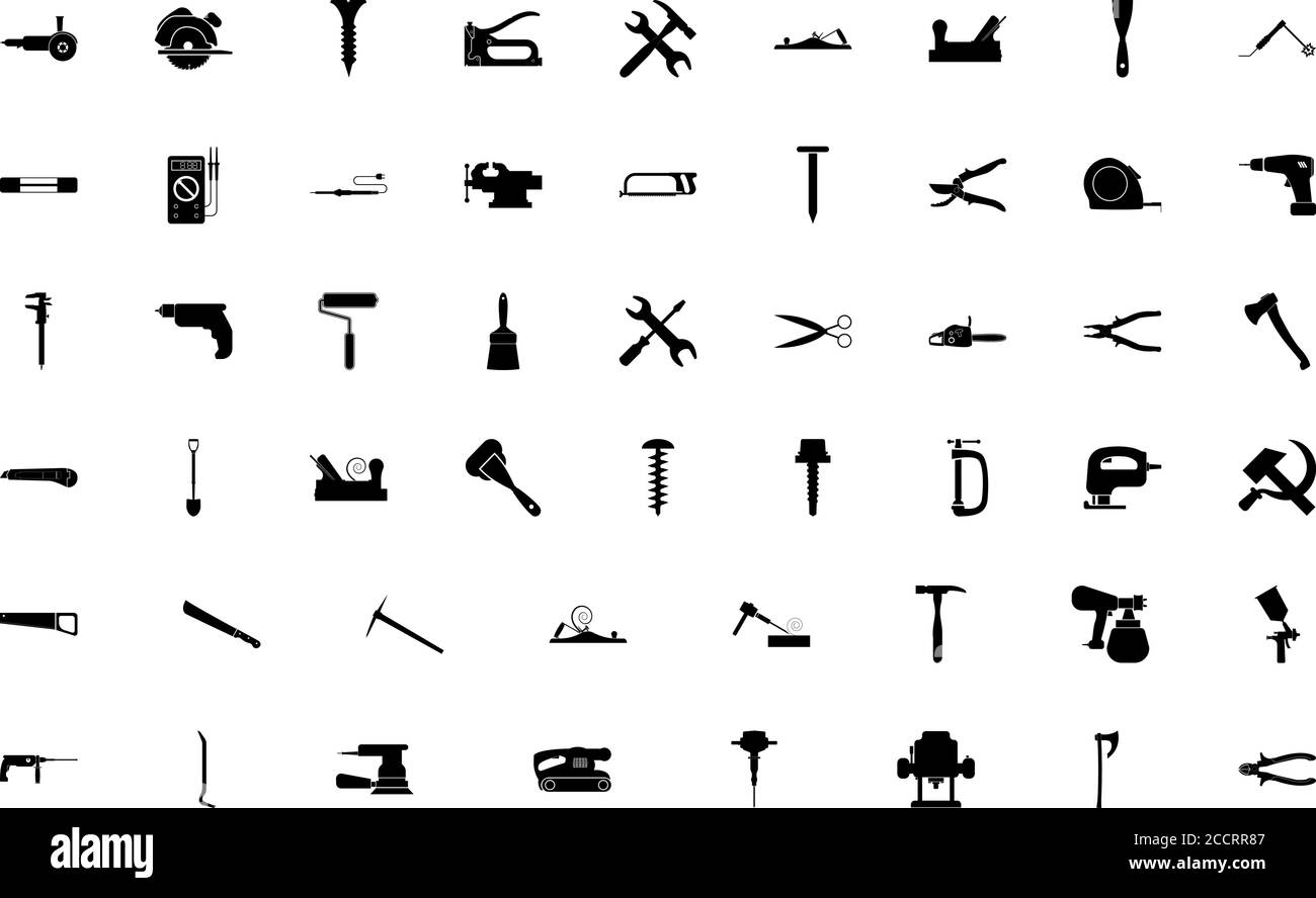 Hand tools black color set solid style vector illustration Stock Vector