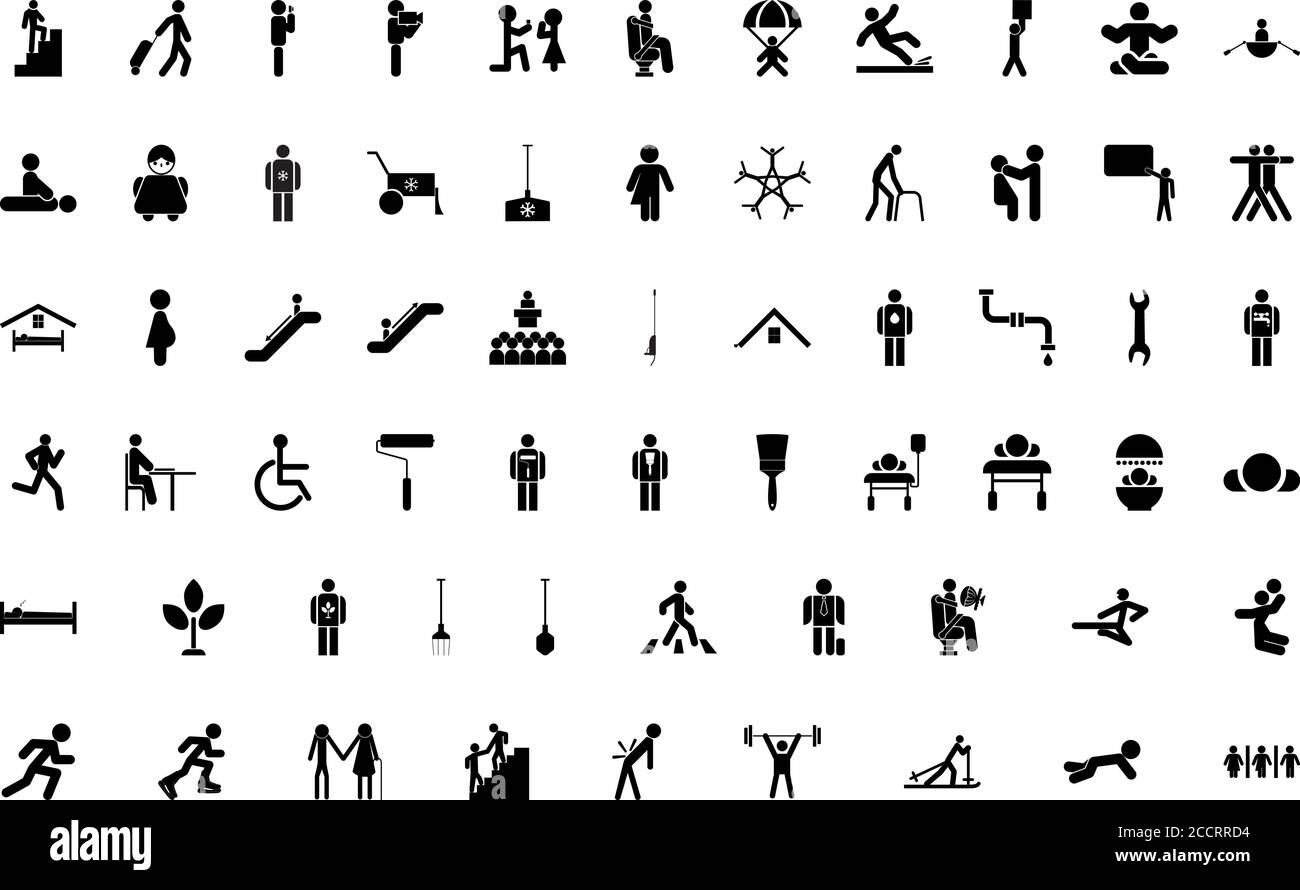 Stick figure black color set solid style vector illustration Stock Vector