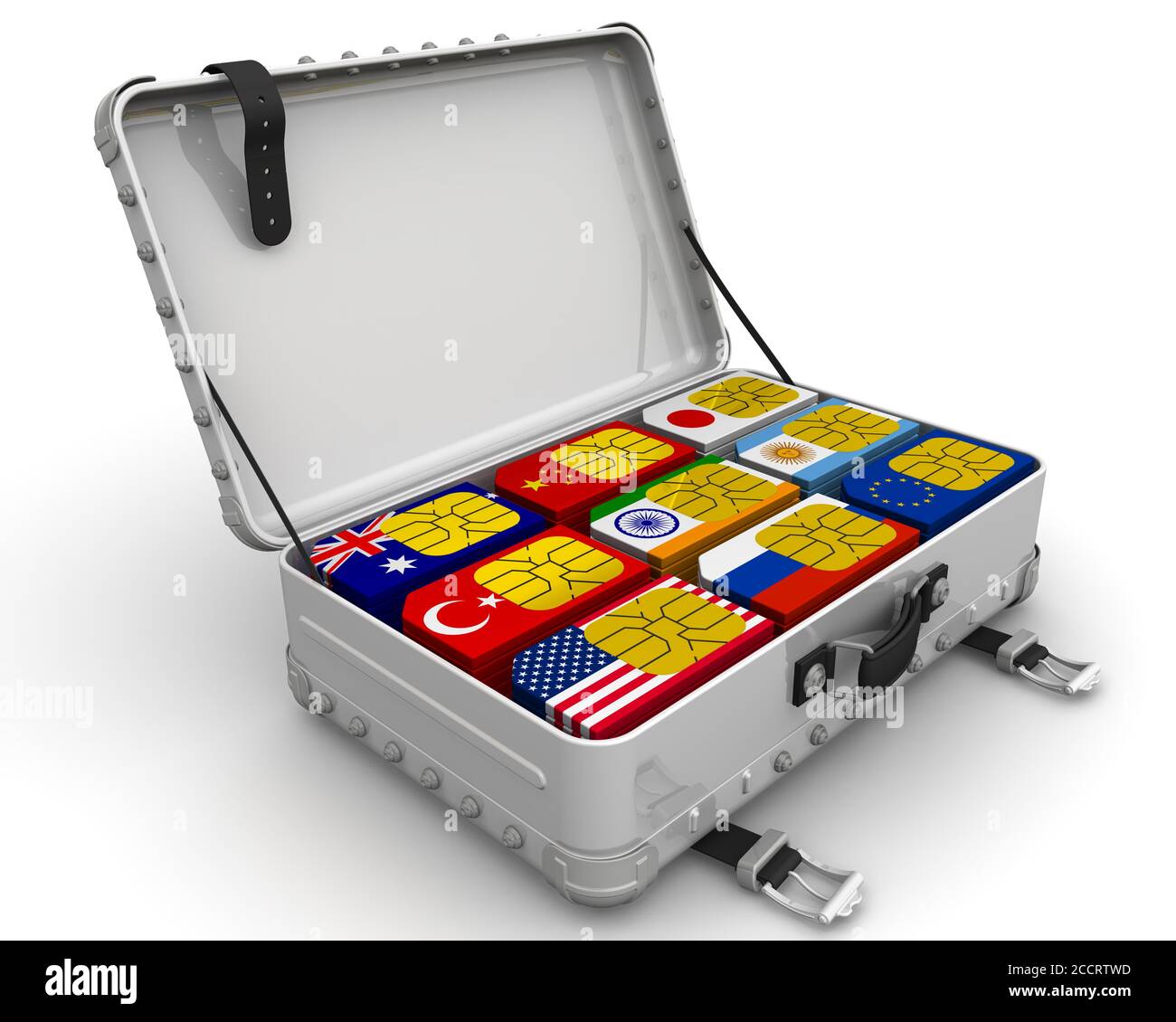 Set of SIM-cards for travel. One suitcase filled with SIM cards with ...