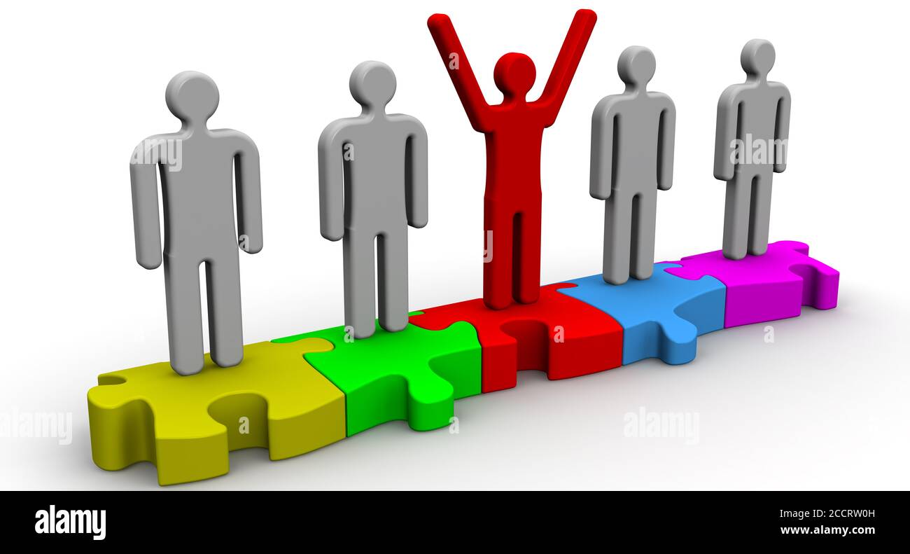Teamwork. Symbols of people lined up in row on the puzzle elements. The ...