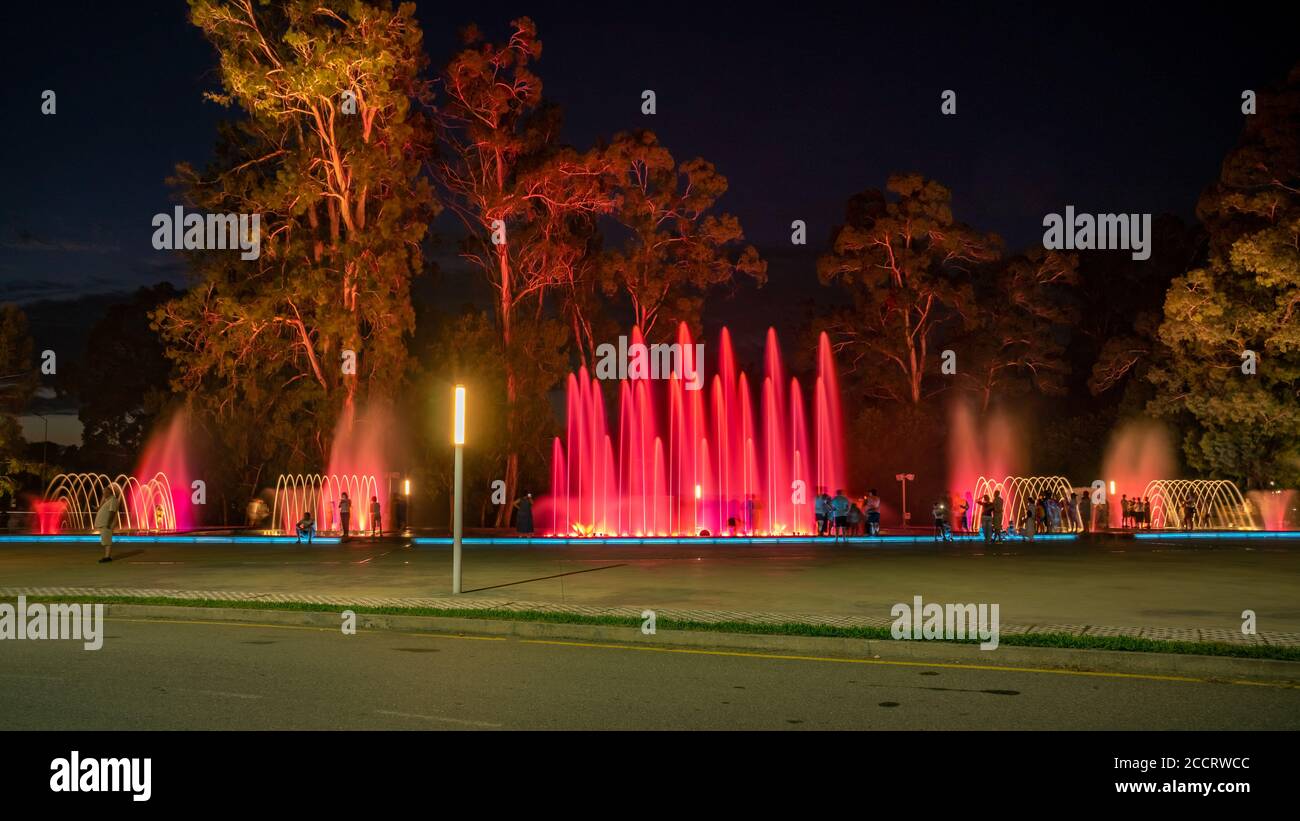 Colored musical water fountain at night. Shekvetili Stock Photo - Alamy