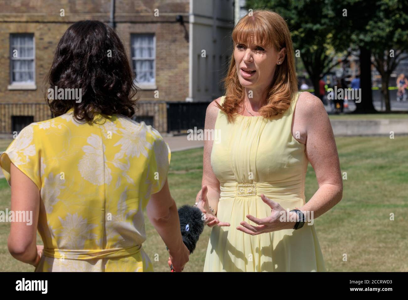 Angela Rayner MP, British Labour Party Shadow First Secretary of State is interviewed on College Green in Westminster Stock Photo