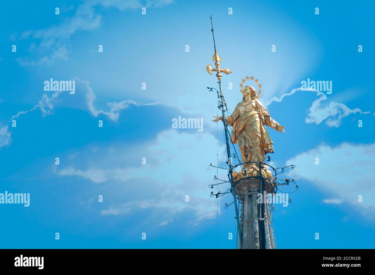 Italy, Lombardy, Milan, Roof of the Duomo with the Statue of Madonnina Stock Photo