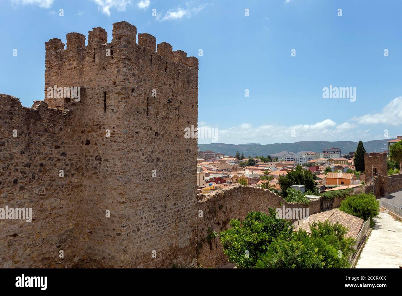 Pisan city walls in Iglesias, Sardinia. Stock Photo