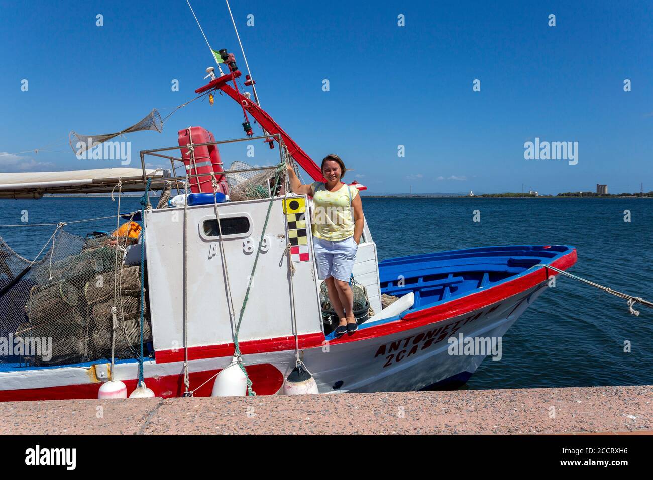 Sant'Antioco, Italy - 07 18 2020: Fishing boats in the port of Sant'Antioco, Sardinia Stock Photo