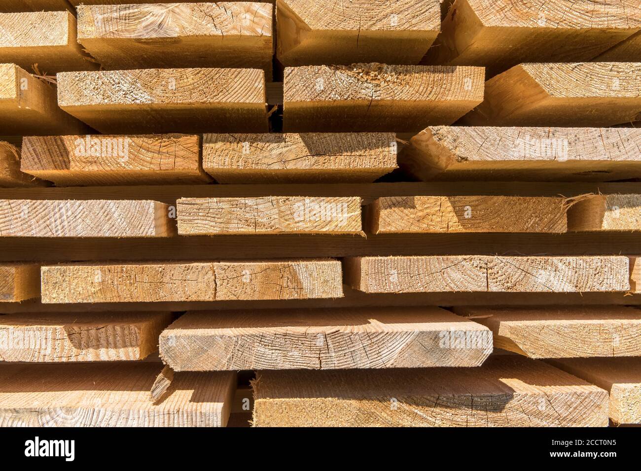 Detail wooden planks. Airdrying timber stack. Wood air drying