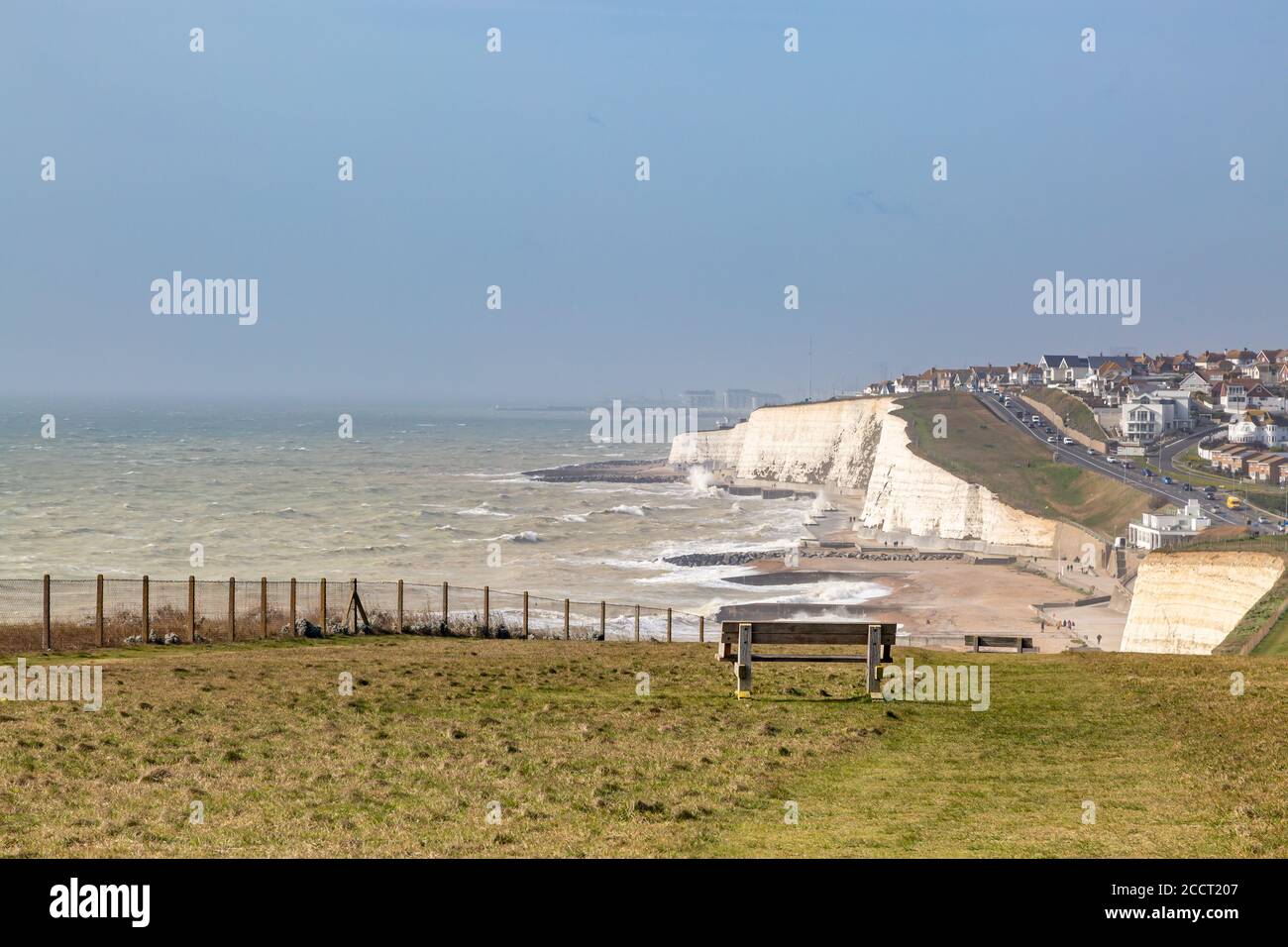 Looking out over chalk cliffs on the Sussex coast, near Saltdean Stock Photo