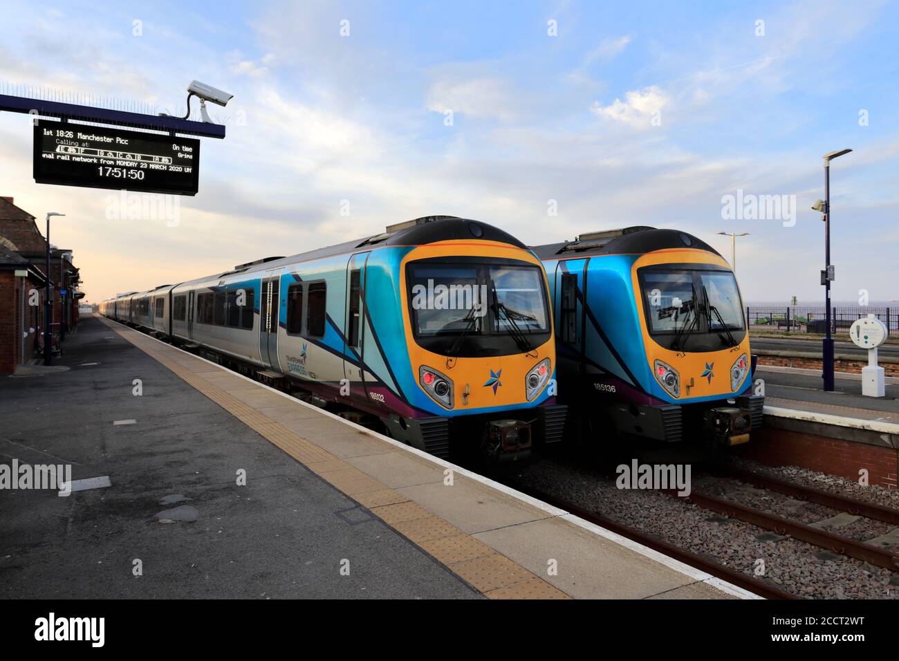 185132 and 185136 Transpennine Express at Cleethorpes station, North East Lincolnshire; England; UK Stock Photo