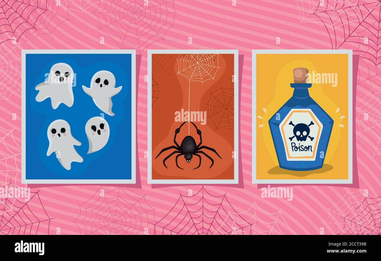 Poison Frame Halloween poison spider and ghosts cartoons in frames design, Holiday ...