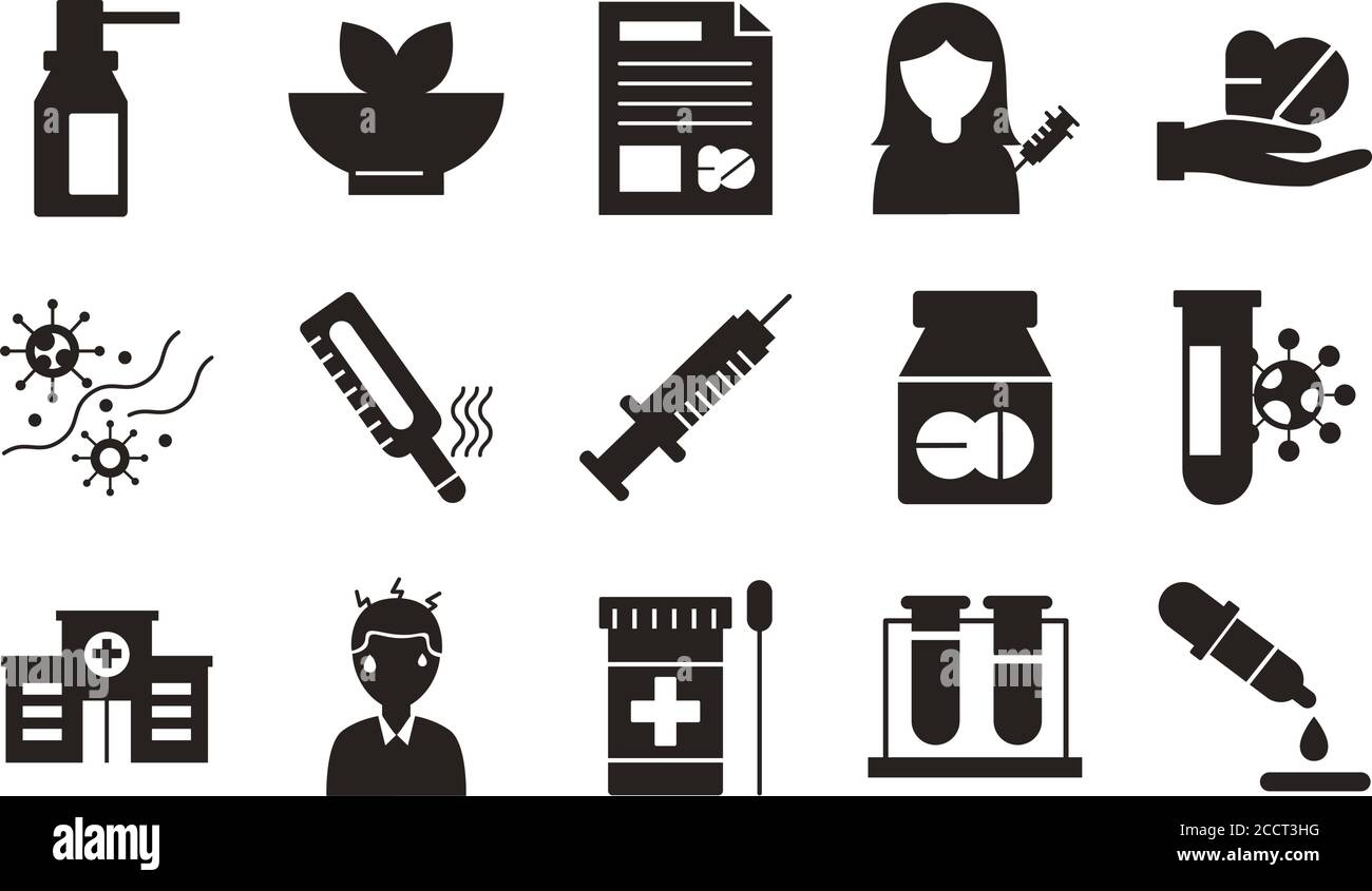 bundle of fifteen medical set icons vector illustration design Stock ...