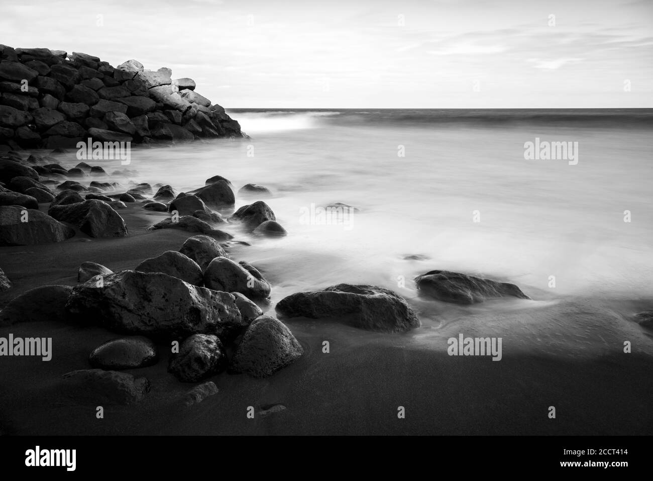 Long exposureo of a beach in Sao Miguel island in the Azores, Portugal Stock Photo