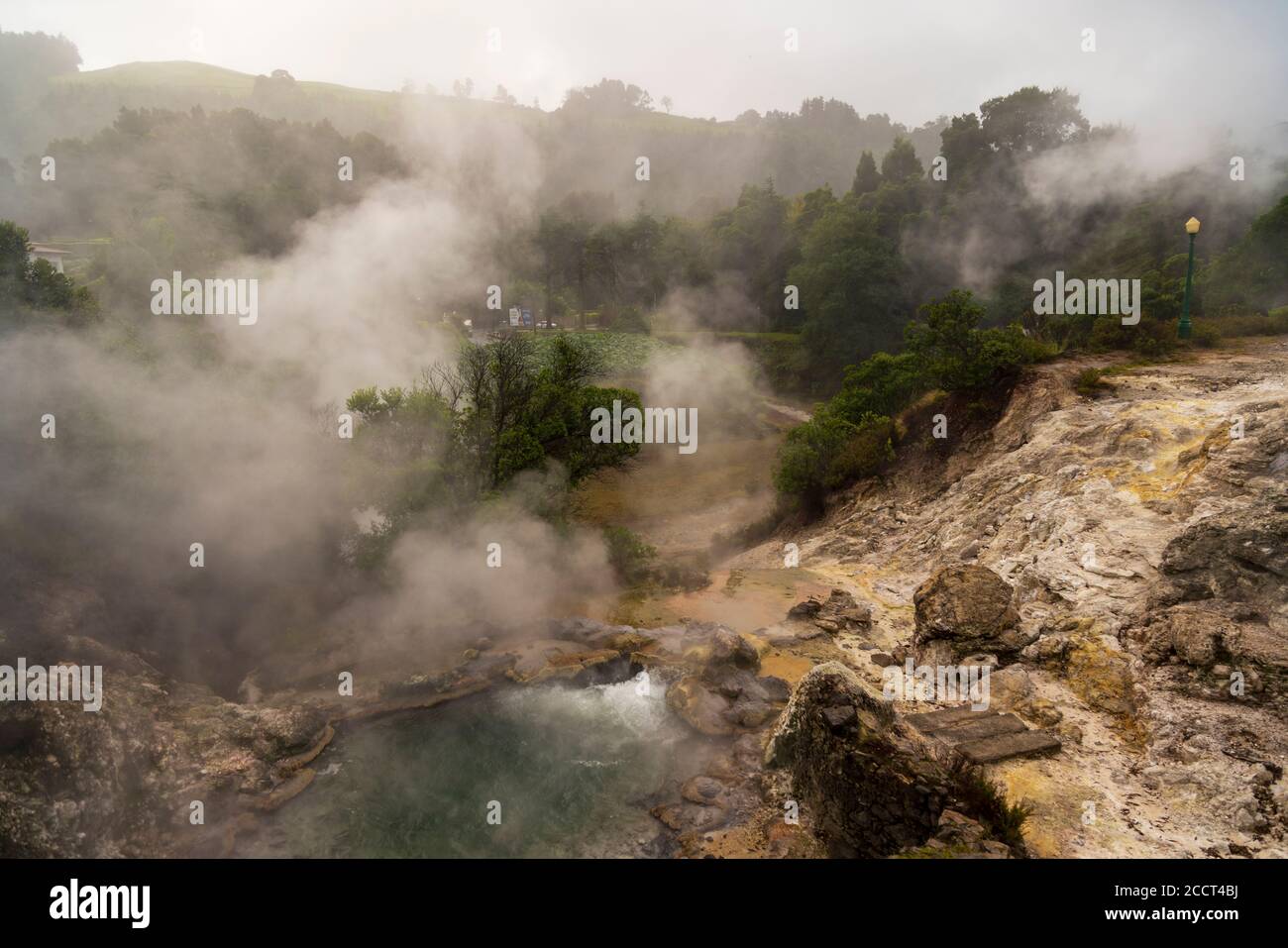 Hot Thermal Springs In Furnas Village Sao Miguel Island Azores Portugal Caldeira Do Asmodeu