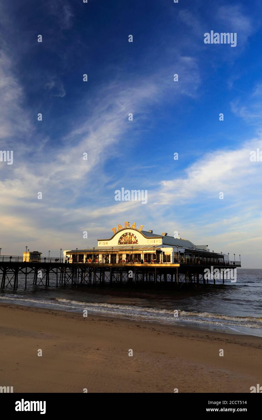 Sunset view over Cleethorpes Pier, Cleethorpes town, North East