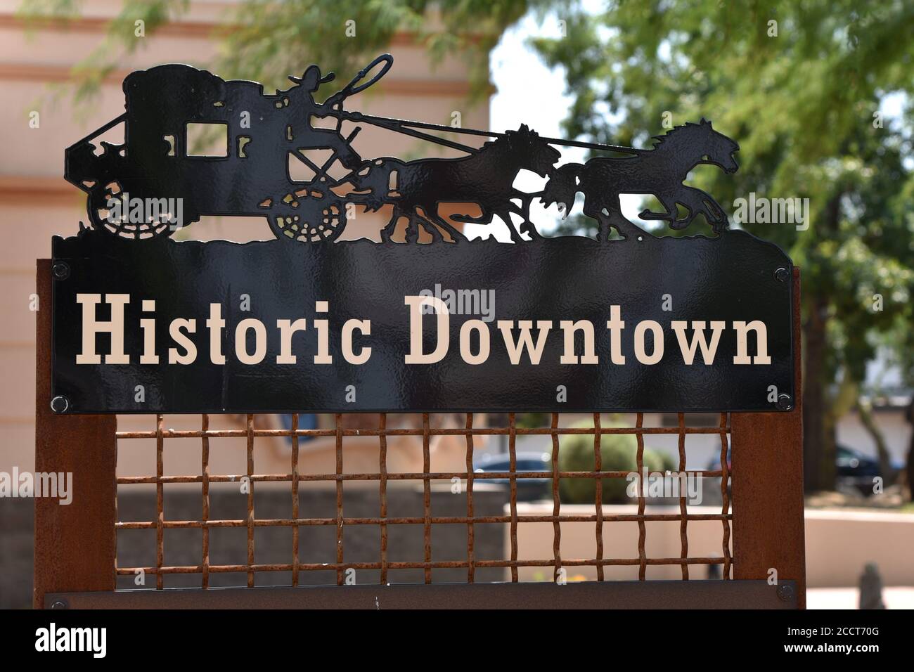Stagecoach sign for Historic Downtown Wickenburg Arizona Stock Photo