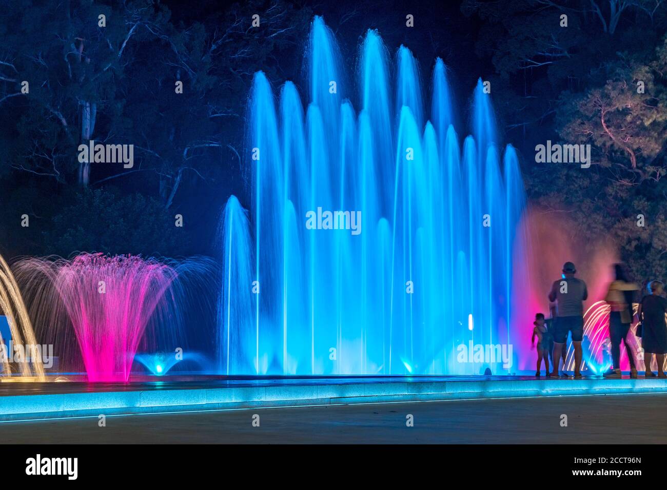 Colored musical water fountain at night. Shekvetili Stock Photo - Alamy