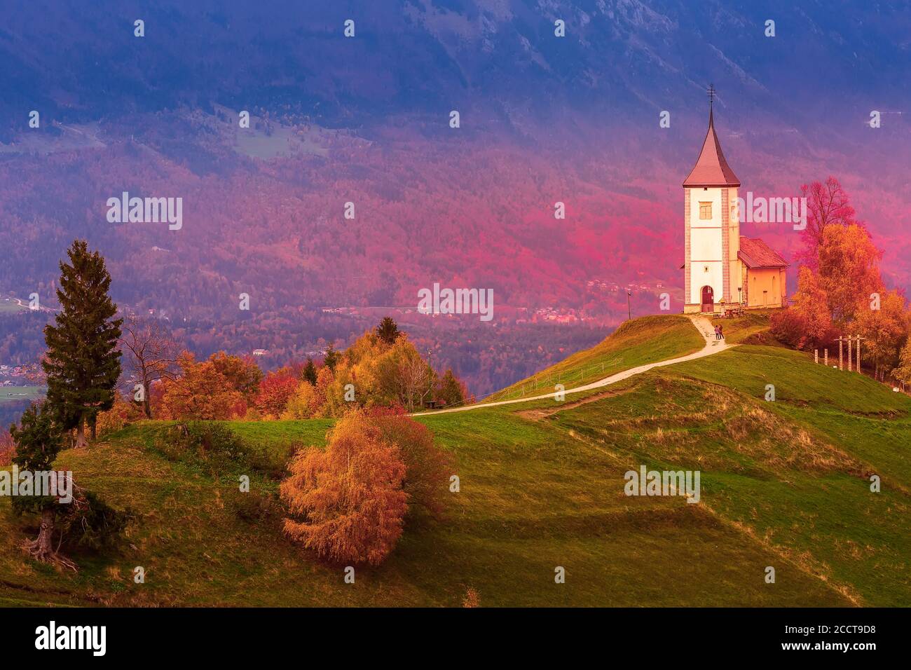 Autumn Red Sunset Panorama With Saints Primus And Felician Church On autumn-red-sunset-panorama-with-saints-primus-and-felician-church-on