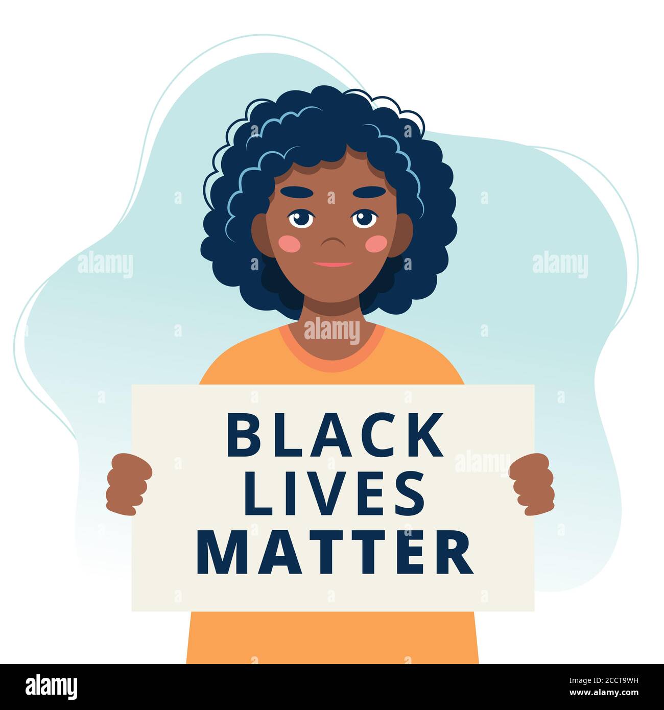 Black lives matter. Black woman protestor holding a poster. Racial inequality concept. illustration in flat style Stock Photo