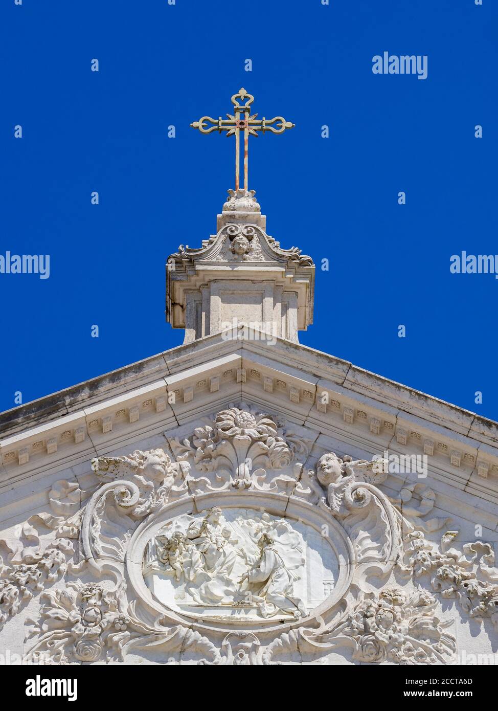 Detail of the facade of the Basilica of Mafra National Palace Stock Photo