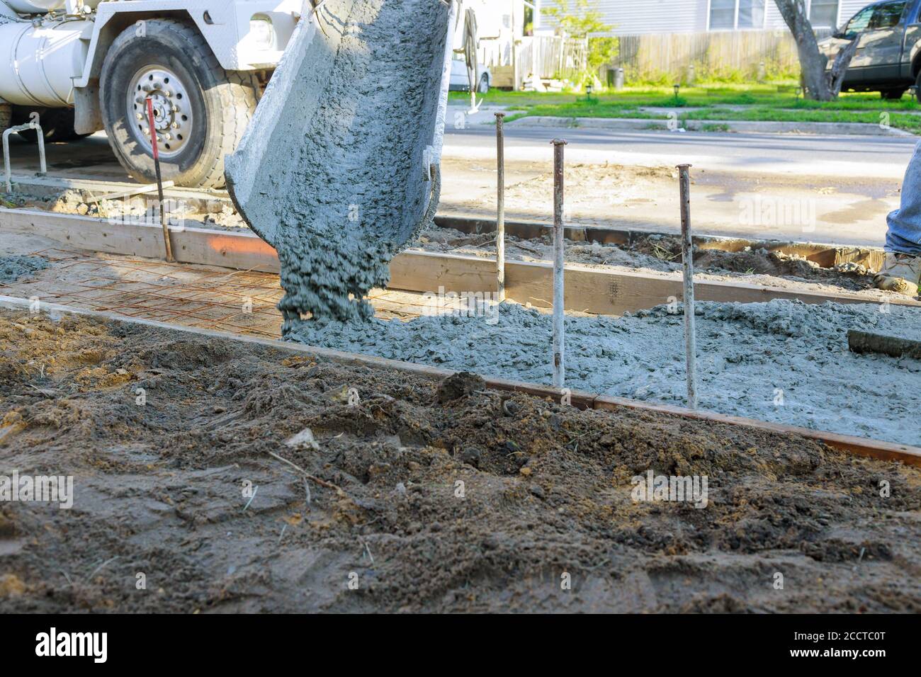 Construction process making of mixer truck freshly Stock Photo
