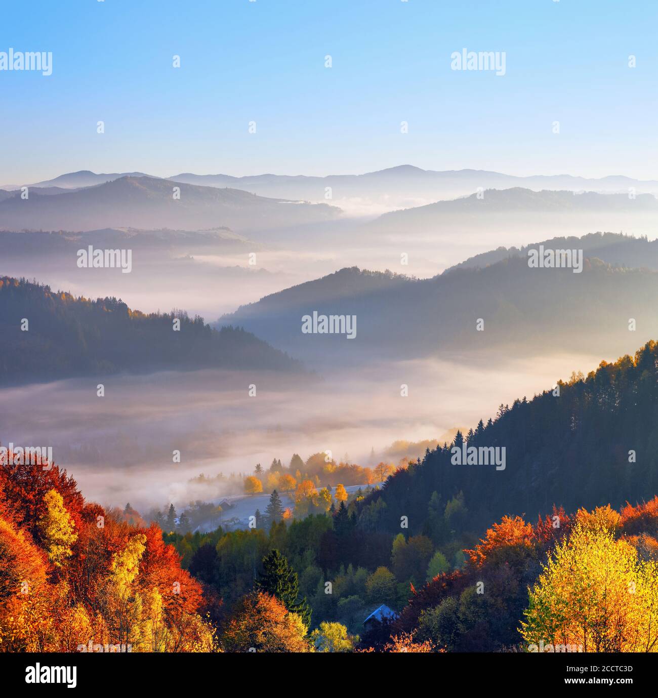 Majestic autumn rural scenery. Landscape with beautiful mountains ...