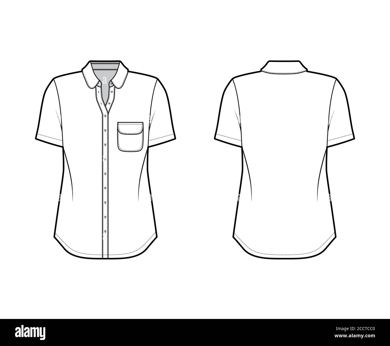 Classic shirt technical fashion illustration with rounded pocket and ...