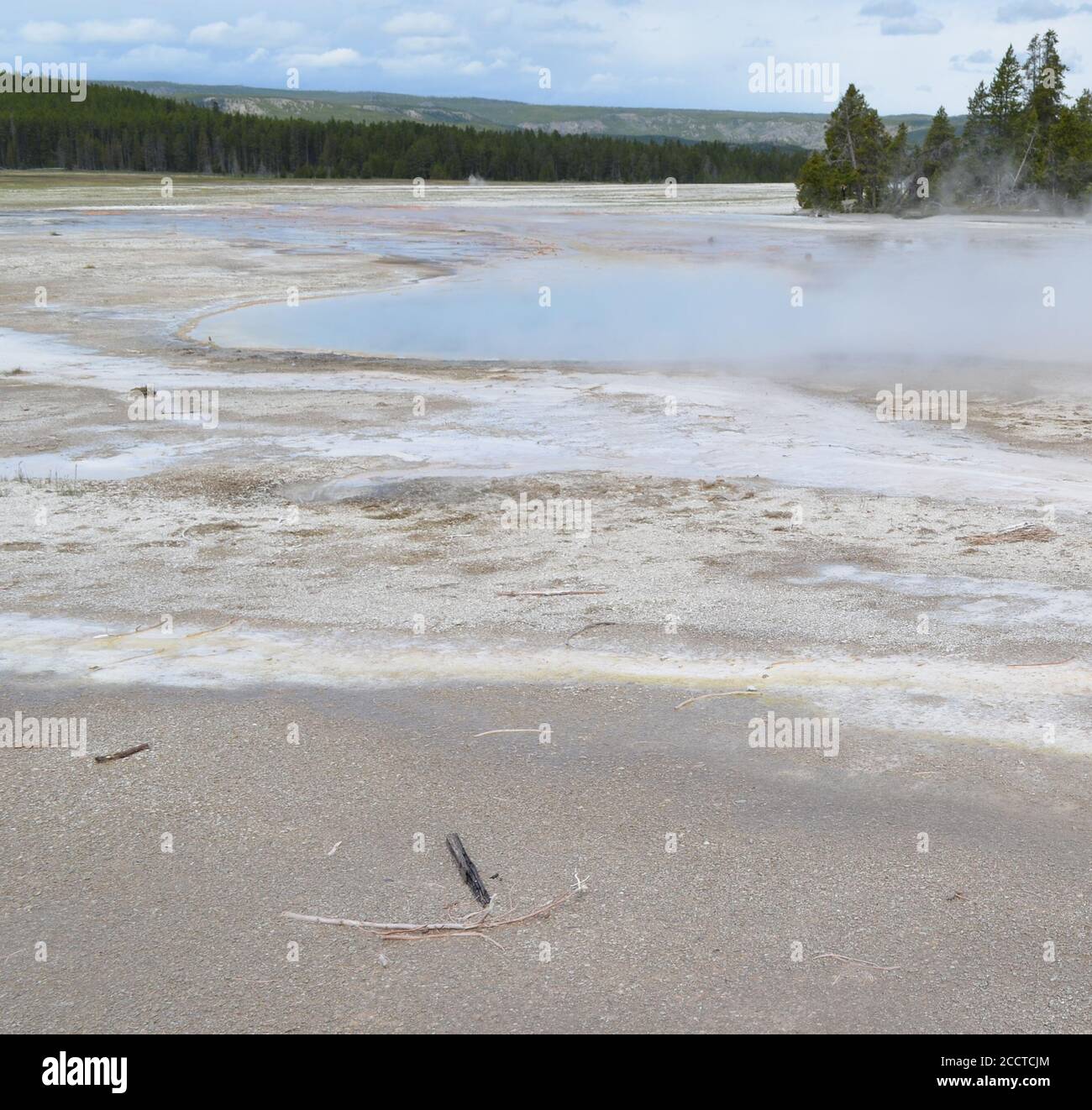 Late Spring in Yellowstone National Park: Celestine Pool of the Fountain Group of Lower Geyser Basin Stock Photo