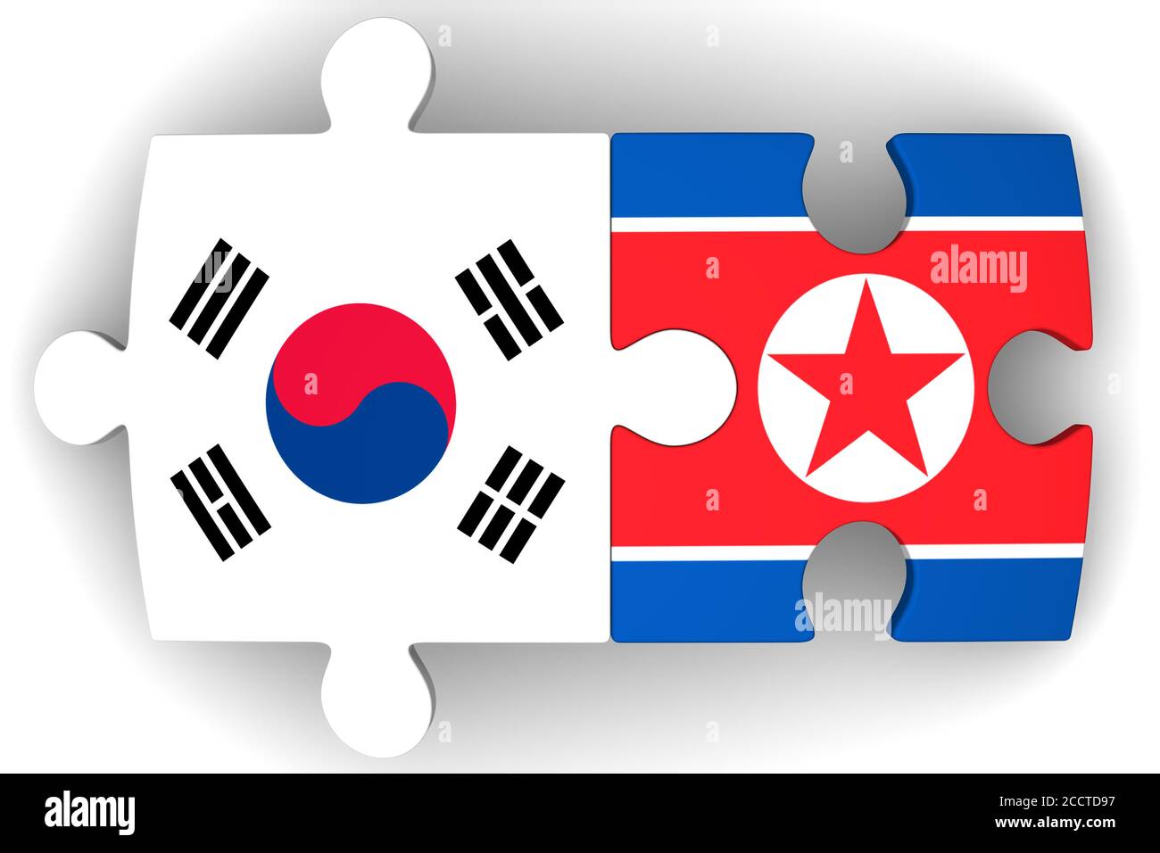 Cooperation South Korea and North Korea. Puzzles with flags of the ...