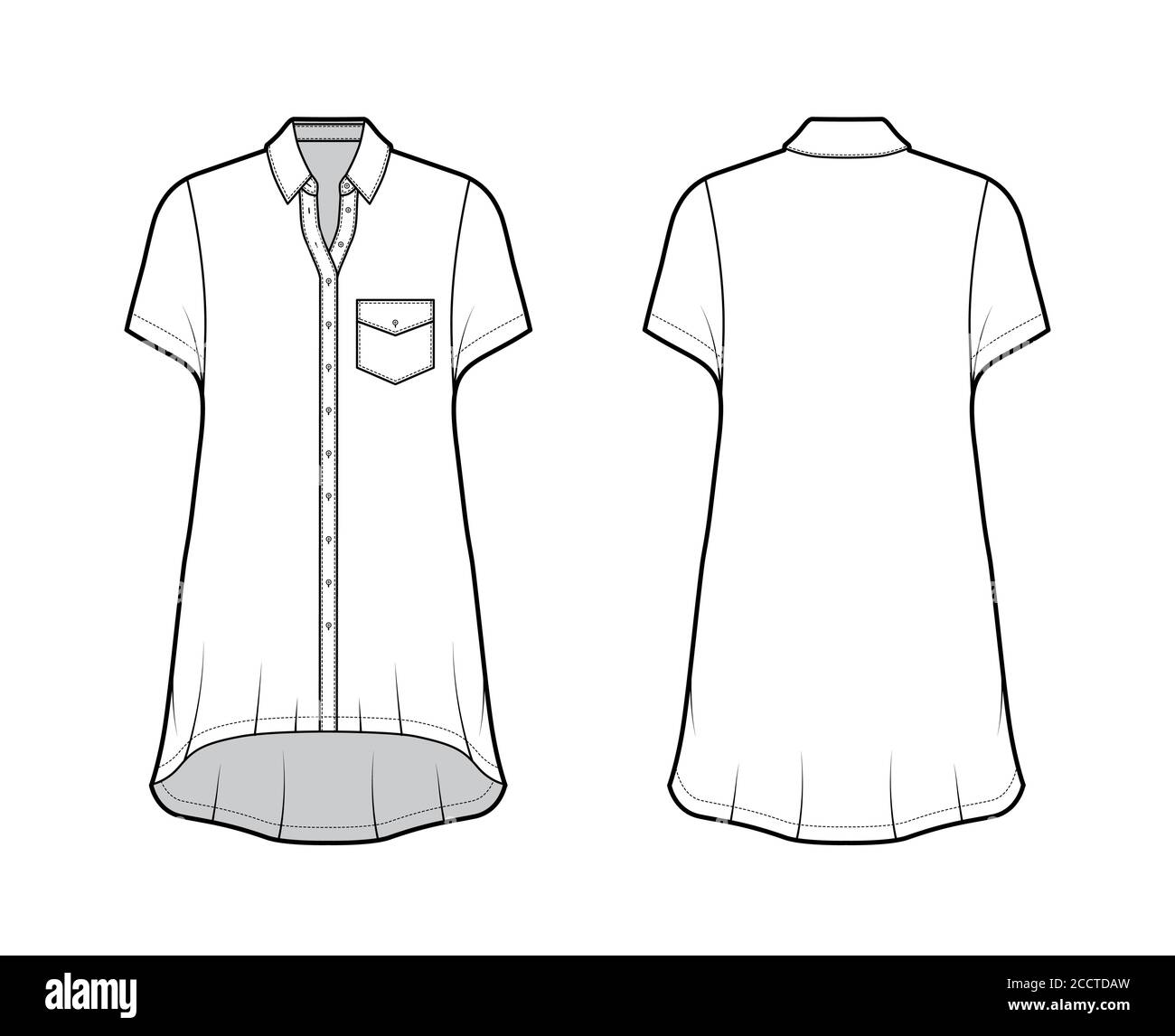 Oversized Shirt Dress Technical Fashion Illustration With Angled Pocket