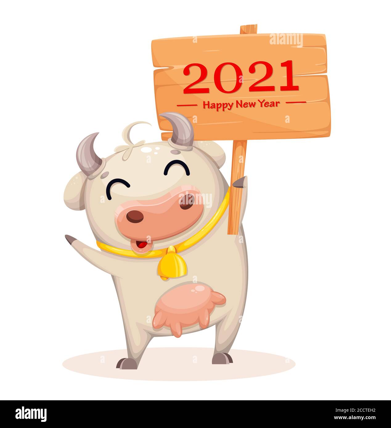 Cute cow cartoon character holding placard with greetings. Chinese New ...