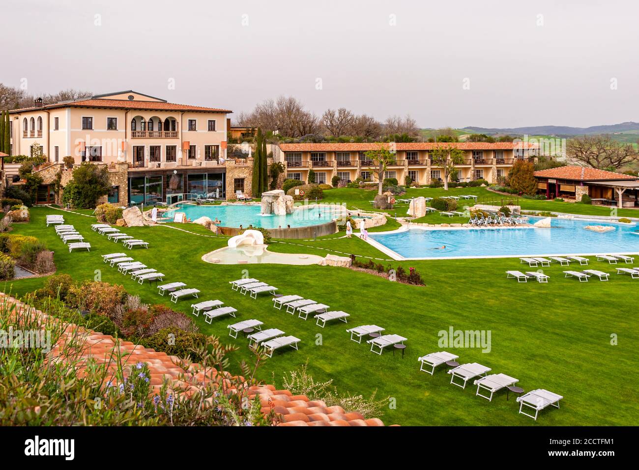 Hotel Adler Thermae, Bagno Vignoni, Tuscany with thermal pool, Tuscany, Val d'orcia Italy, UNESCO World Heritage, Stock Photo