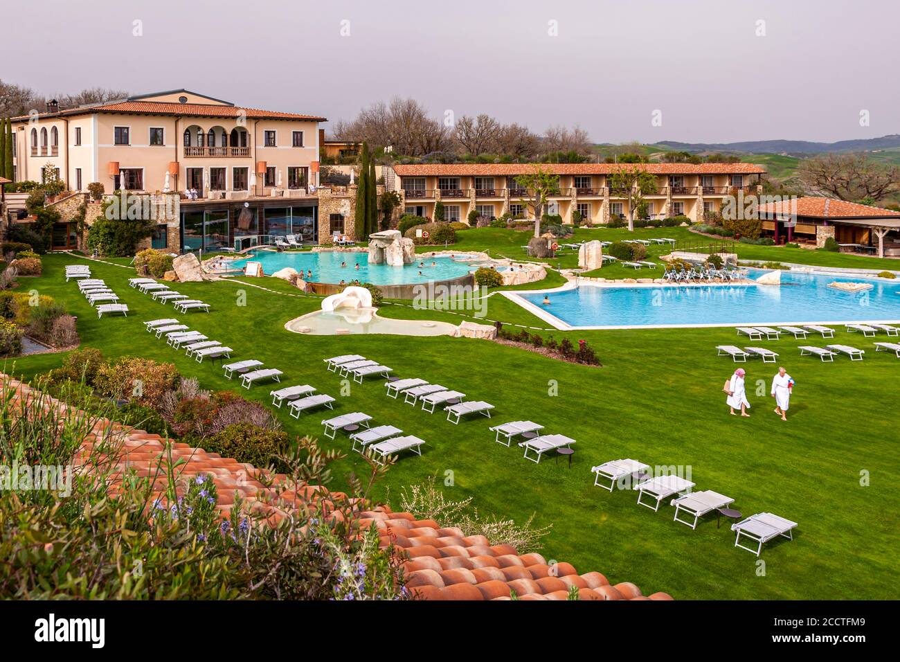 Hotel Adler Thermae, Bagno Vignoni, Tuscany with thermal pool, Tuscany, Val d'orcia Italy, UNESCO World Heritage, Stock Photo
