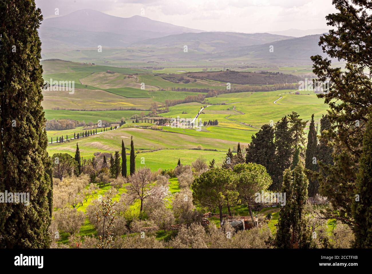 View of the picturesque Tuscany from Pienza, Unione dei Comuni Valdichiana Senese, Italy Stock Photo
