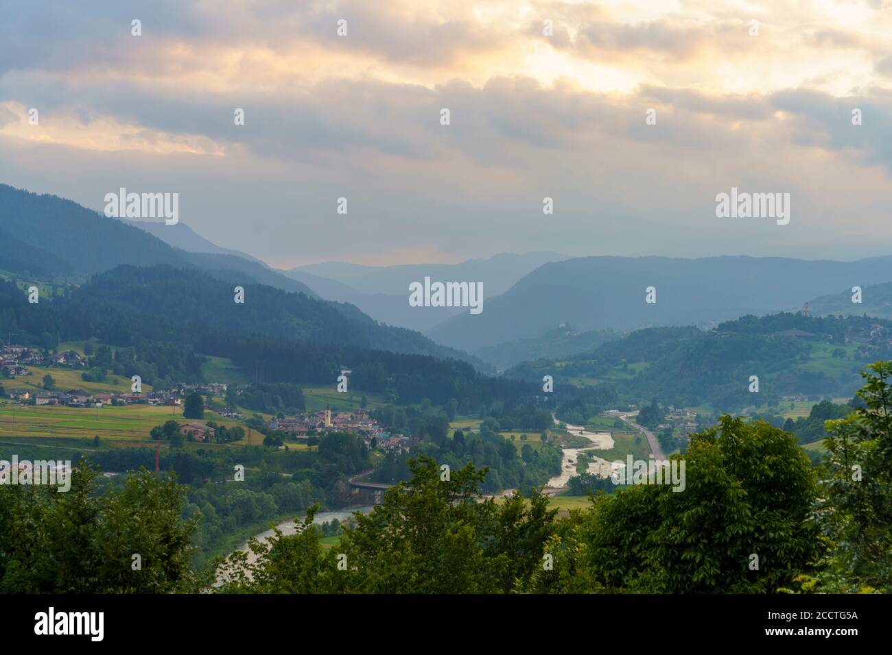 Mountain landscape at Tesero in the Fiemme valley, Dolomites, Trentino Alto Adige, Italy, at summer Stock Photo