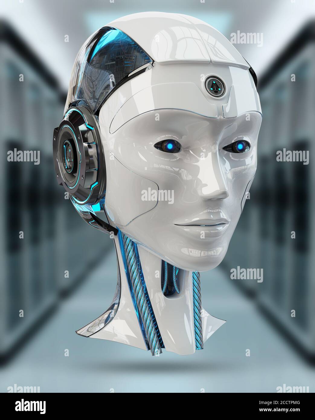 Cyborg head artificial intelligence isolated on grey background 3D rendering Stock Photo