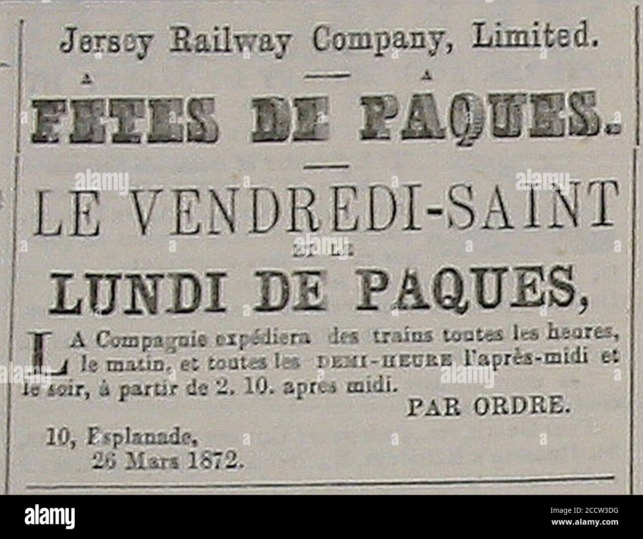 Jersey Railway Company 26 March 1872. Stock Photo