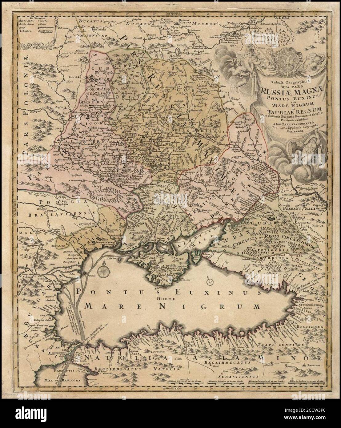 Johann Baptist Homann. Tabula Geographica qua pars Russiae Magnae Pontus Euxinus seu mare Nigrum. Nuremberg 1720. Stock Photo