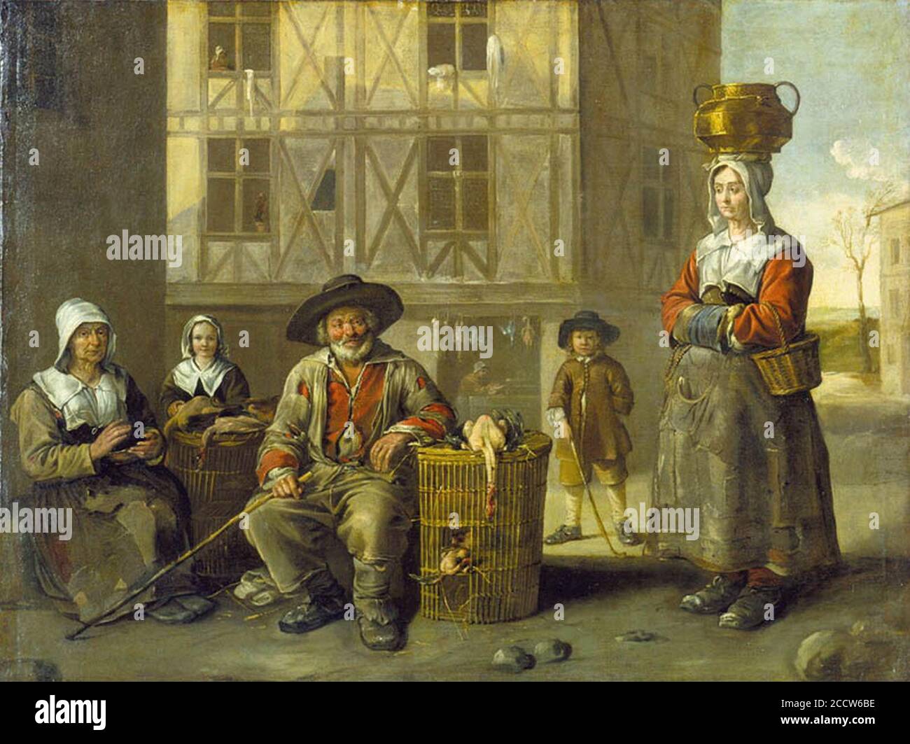 Jean Michelin A Poultry Merchant and an Old Woman Warming Her Hands