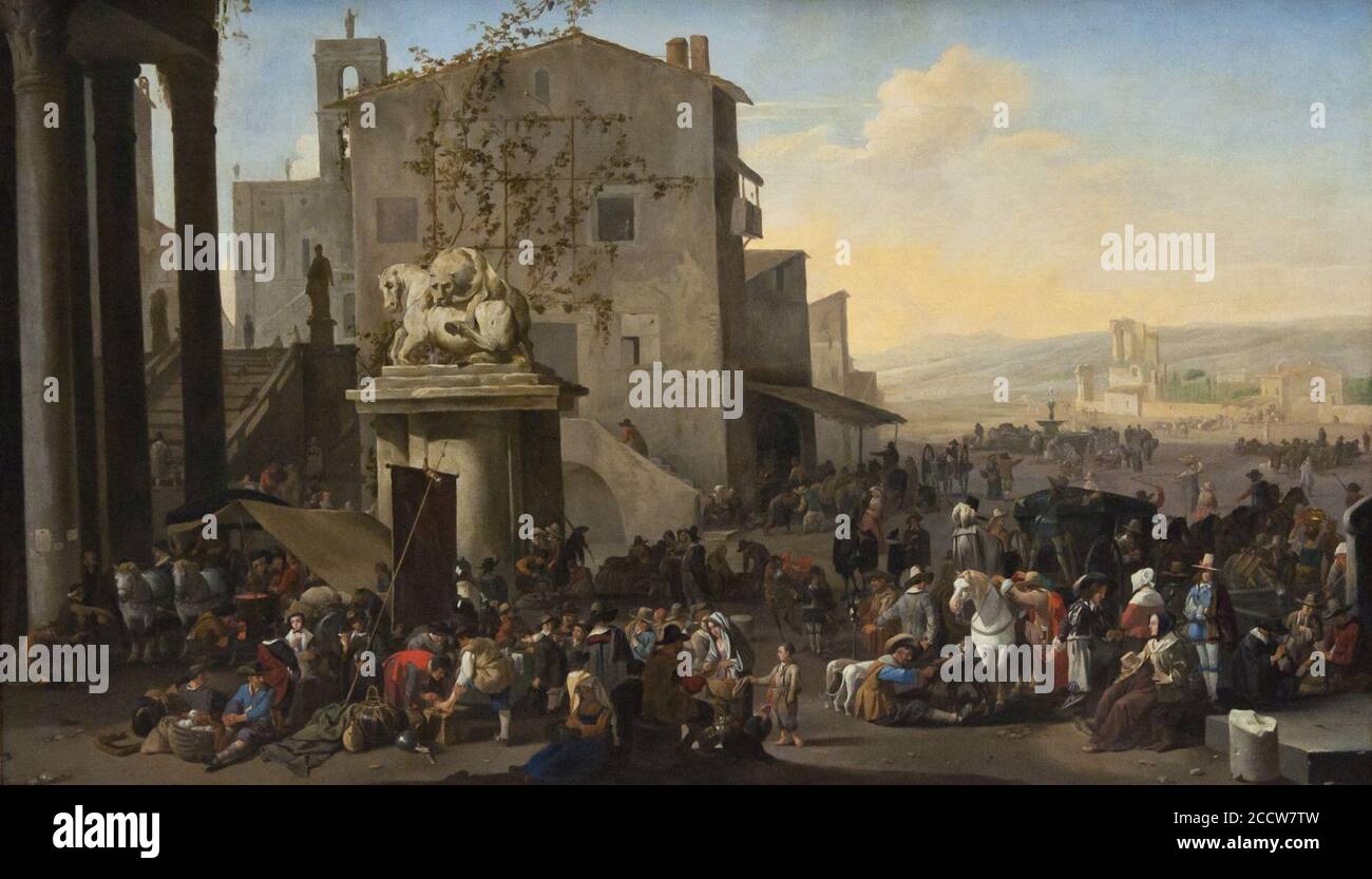 Johannes Lingelbach (1622-1674) - Campo Vaccino te Rome (1653) - MSK Brussel 25-02-2011 13-19-27. Stock Photo