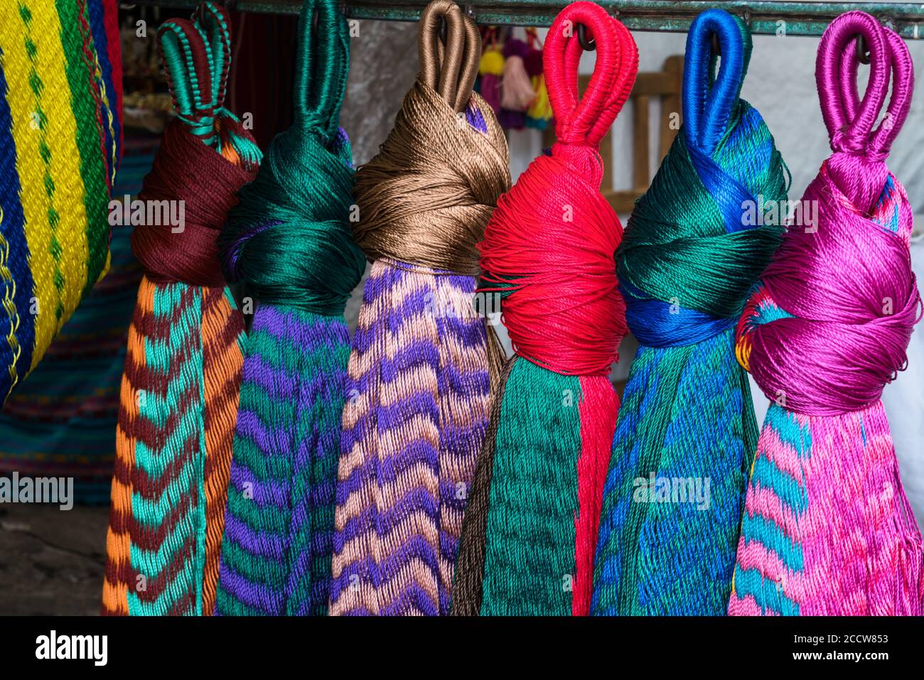 Colorful handmade hammocks for sale on the street in San Cristobal de