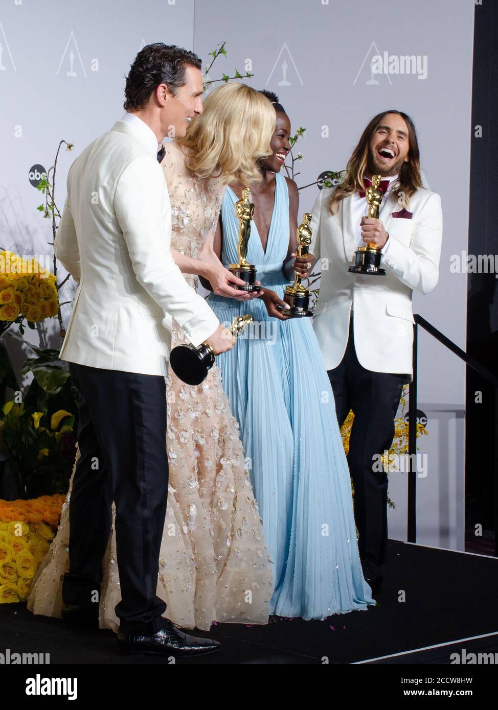 March 2, 2014, Hollywood, California, USA: Matthew McCaughey, Cate Blanchett, Lupita Nyong'o and Jerod Leto pose in the press room during the Oscars at Loews Hollywood Hotel. (Credit Image: © Billy Bennight/ZUMA Wire) Stock Photo