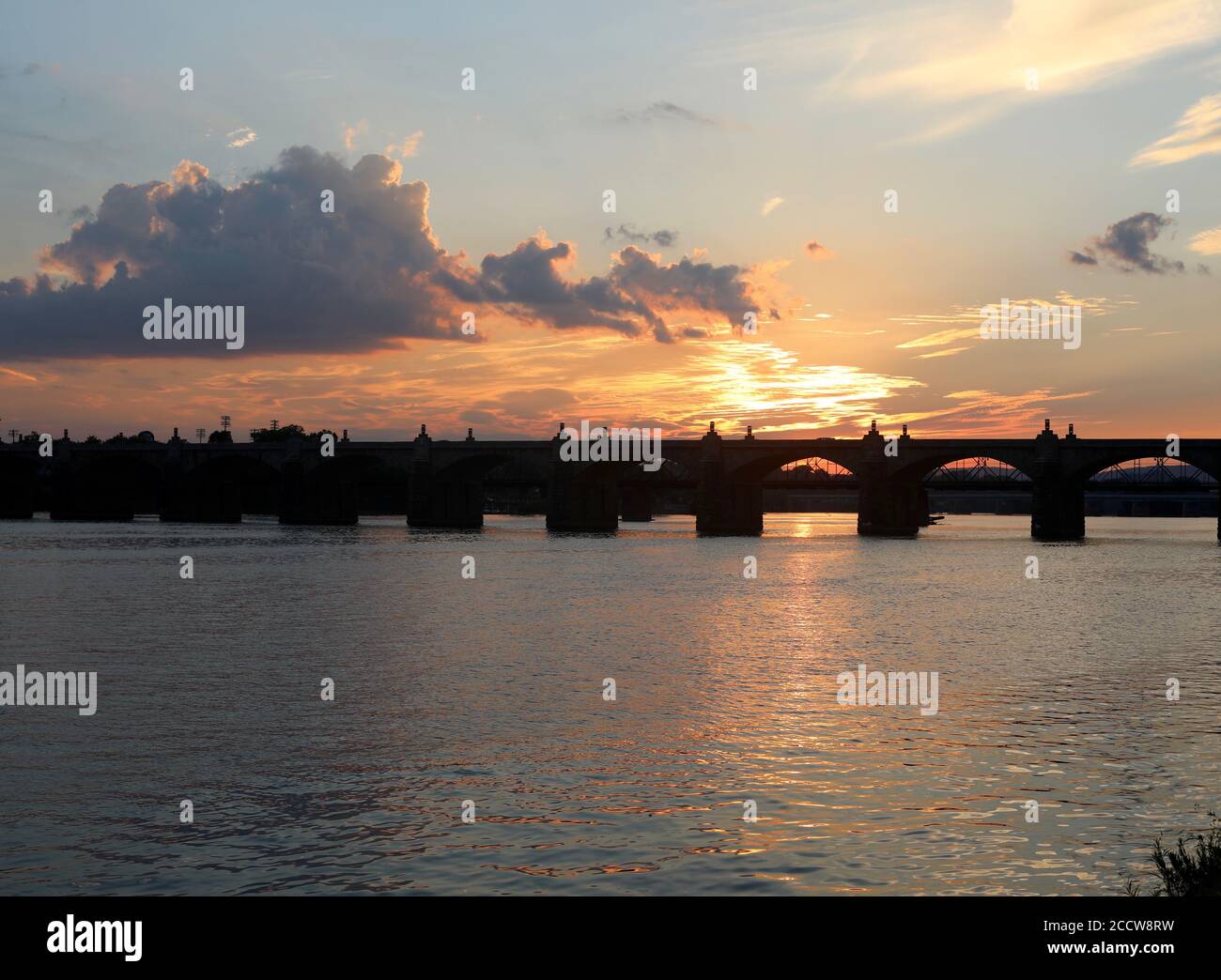 Sunset over Susquehanna river in PA Stock Photo