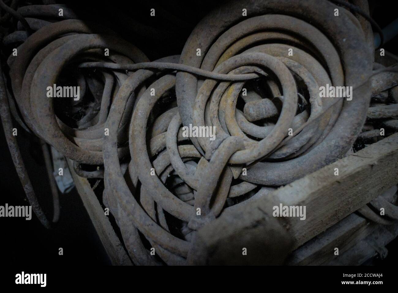 drawers with spare parts of iron rusted by its abandonment and out of