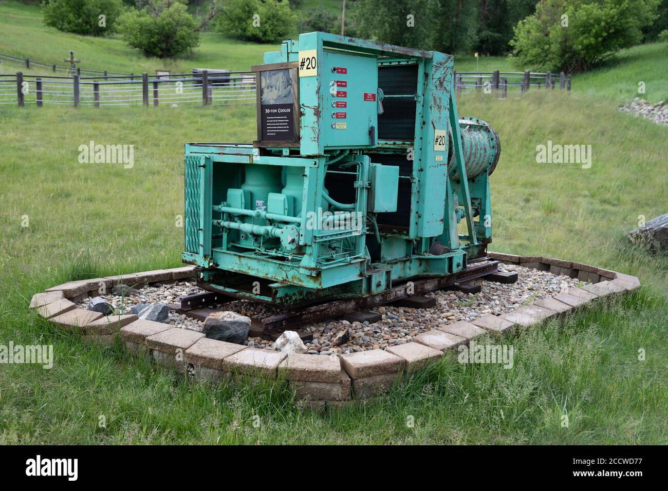 Lead, South Dakota - June 22, 2020: A 30-ton cooler equipment at Gold Run Park, a mining area of the Homestake Mine in the Black Hills of SD Stock Photo