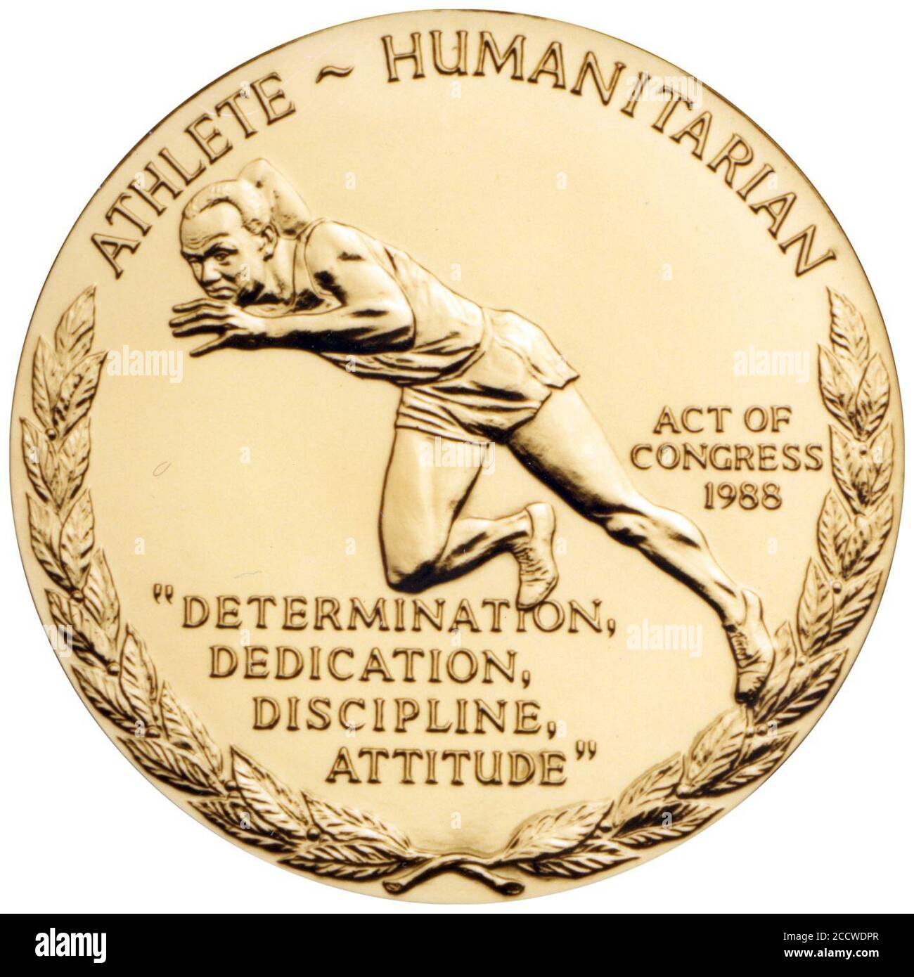 Jesse Owens Congressional Gold Medal (reverse). Stock Photo