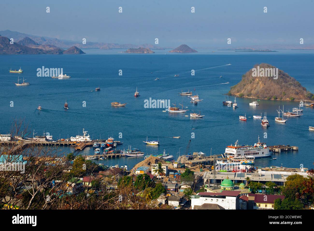 Top view of the Labuan Bajo marina, gateway to Komodo National Park ...