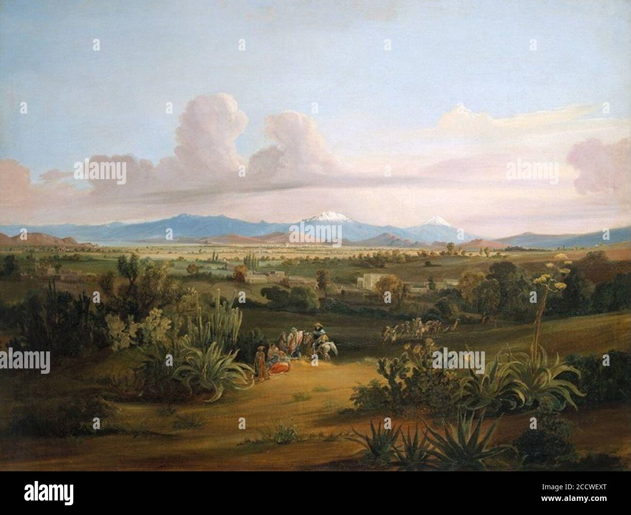 Johann Moritz Rugendas - View of the Valley of Mexico with Volcanoes and the Texcoco Lake. Stock Photo